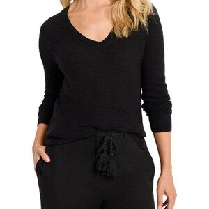 NIC+ZOE Breezy Texture sweater black tunic v-neck cotton lightweight new Medium